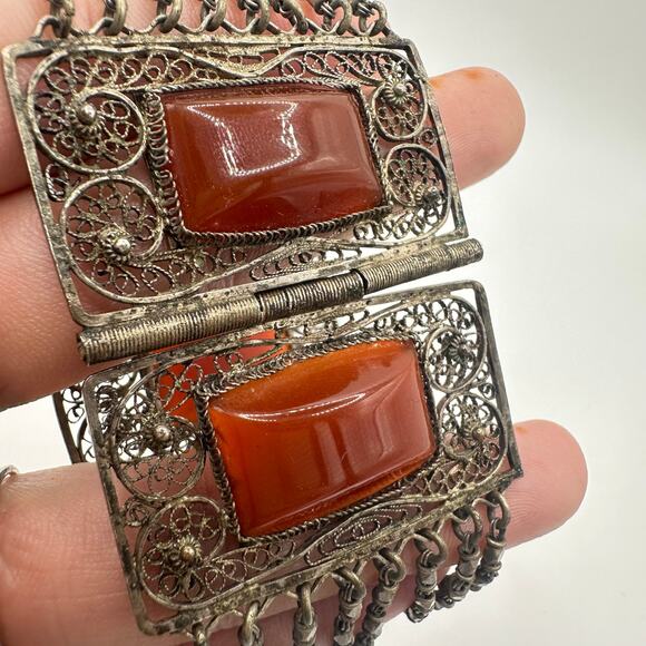 Antique Ottoman Turkish 800 silver handmade filigree carnelian glass bracelet - Picture 1 of 10